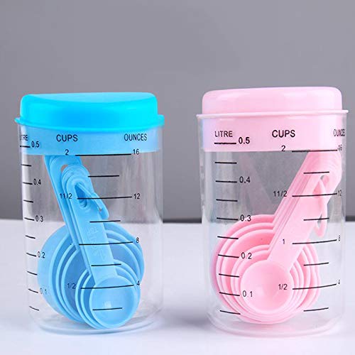Conjunto de colheres e copos medidores de 500 ml para cozinhar e assar na cozinha - azul claro