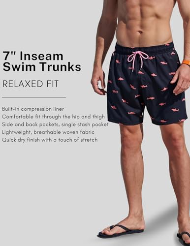 2 Pack: Men's 7" Swim Trunks with Compression Liner, Quick Dry Stretch Swimming Shorts Bathing Suits Swimwear4