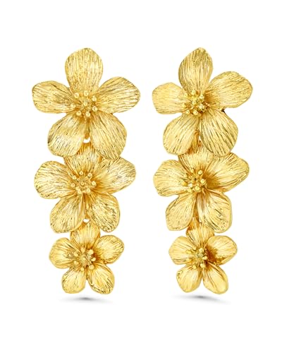 18K Gold Plated Large Chunky Flower Statement Earrings for Women