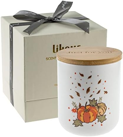 Lihome Hello Fall Candles – Fall Decorations for Home, Fall Gifts Pumpkin, Candles for Home Scented, Handmade Ceramic Jar 11.5oz Natural Soy Wax (Autumn Morning)