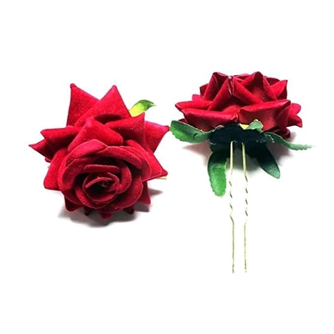 Image of Women Artificial Hair Bun Mogra Flower Gajra with 1 Rose U Pin Juda Hair Clip | Styling Hair Gajra Set for Women and Girls (Pack of 2)