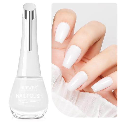 Milky White Quick Dry Nail Polish, 16ml Ari Fast Dry Regular Nail Polish Lacquer High Glossy Fall Finger Nail Manicure DIY Nail Art Salon Gift for Women Girl