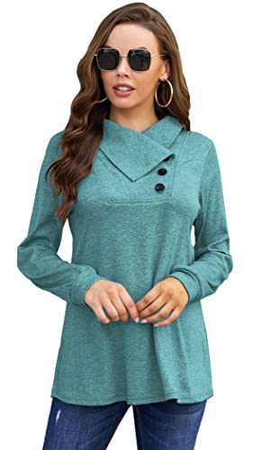 Bluetime Women's Fall Long Sleeve Cowl Neck Button Tunic Tops Lightweight Sweatshirts2