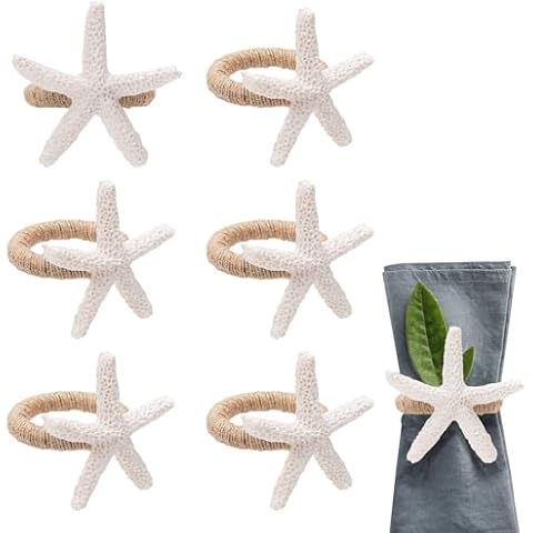 6pcs White Starfish Napkin Rings for Dining Cover