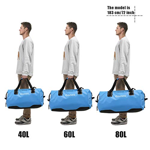 Gonex 60L Large Waterproof Duffle, Durable Travel Dry Duffel Bag for Kayaking Boating Fishing Outdoor Adventure Light Blue
