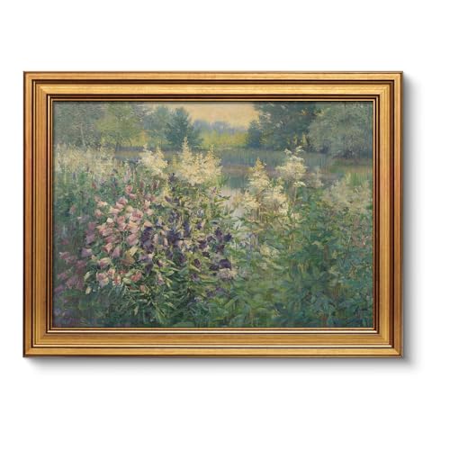 Image of VIYYIEA Vintage Gold Framed Wall Art for Living Room, Landscape Canvas Prints Home Decor, Oil Painting Picture, Bedroom Wall Decor Gifts for Friends or Family -【Canterbury Bells】-(16L x 12W)