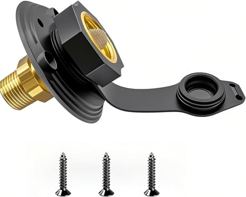 Image of RV City Water Inlet with Brass Check Valve, Fresh Water Fill Flange for Camper Hookup, Durable RV Water Replacement Connection Fittings,Black