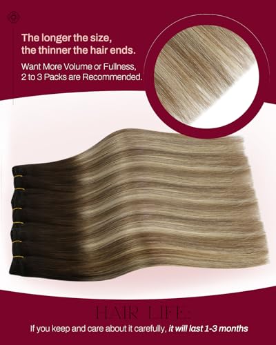 Image of Moresoo Human Hair Extensions Sew in, Balayage Medium Brown with Blonde | 18 Inch 100g, crafted from Remy human hair for flexible blending, ideal for dates, dinners and softly defined waves