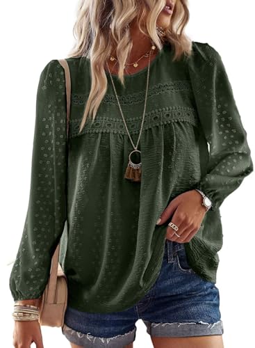 Image of Falechay Womens Tops Flowy Boho Dressy Casual Lace Cute Long Sleeve Shirts