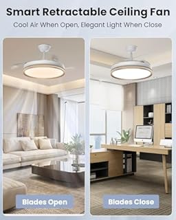 Airwit 106cm Ventilatore da Soffitto Silenzioso con Luce e Pale Retrattili, Dimmerabile LED Lampada Ventilatore da Soffitto con Telecomando e Reversible Motore DC per Camera da Letto, Soggiorno