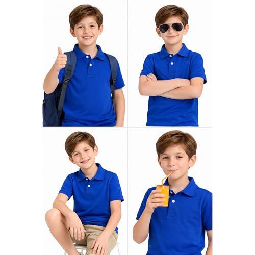 Image of Kids Boys Polo T-Shirt | Half Sleeves | Organic Cotton Rich Bio-Wash Fabric | Ultra Soft & Breathable | Regular Fit | Plain Solid Colour Casual Wear & School Uniform
