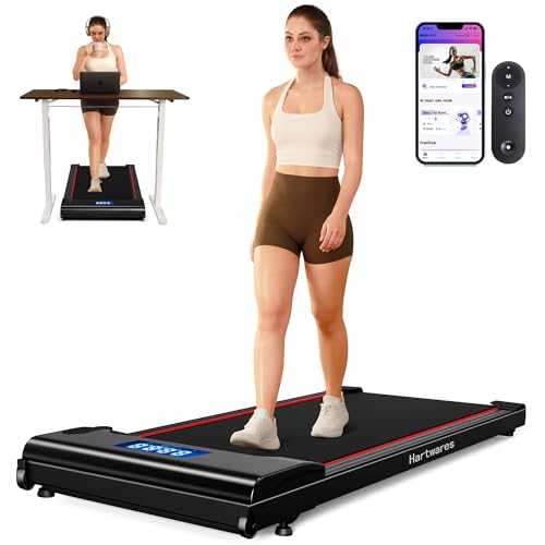 Hartwares NeoSilent Walking Pad Treadmill Under Desk for Home with BLDC Core and Extra-Large Belt, App and Remote Control, Portable and Compact for Small Space