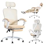 Ergonomic Office Chair, Adjustable Lumbar Support, 400LBS Capacity, White Computer Chair with Retractable Footrest, Breathable Mesh Back Gaming Chair Adjustable Headrest