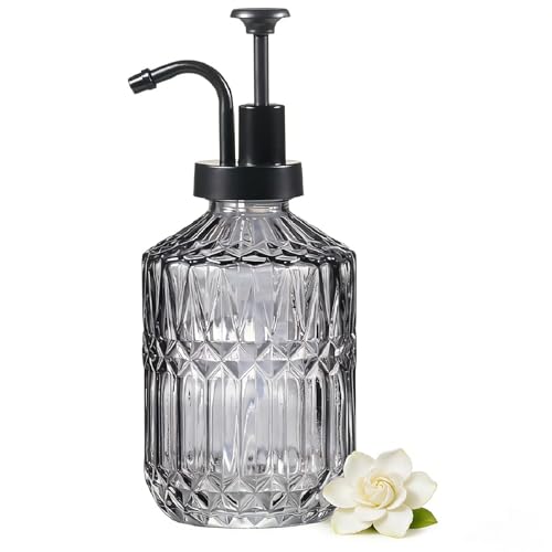 Amolliar 12 Oz Glass Soap Dispenser with Plastic Pump,Dark Grey,1 Pack