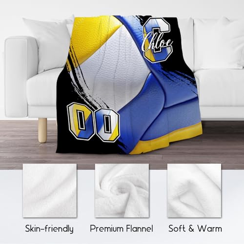 Custom Volleyball Blanket, Soft Sport Throw Gifts with Name, Cozy Flannel Throw Blankets for Bed Travel, 50"x60" Gift for Boys Girls
