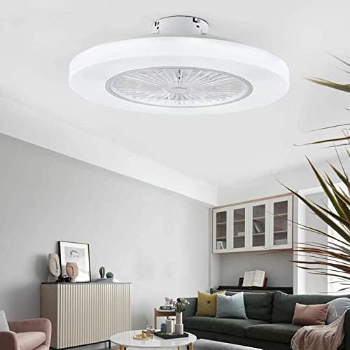 Orllien Ceiling Fan with Lights, Small Fan with Light LED Modern Thin Enclosed Bladeless Fan Lighting, Remote 3-Color Changing 3-level Wind Speed, Semi Flush Mount Fandelier-Dimmable, with Memory Function, Low Profile White