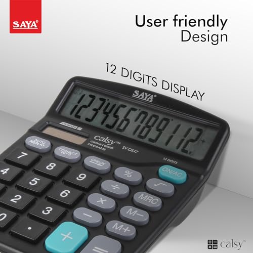 Image of Saya Standard Desktop Calculator | 112 Steps Check | M+, M-, MRC Functions | Dual Power: Solar & Battery | Large Button Layout | Auto Power Off | Ideal for Office, School & Business | 1-Year Warranty.