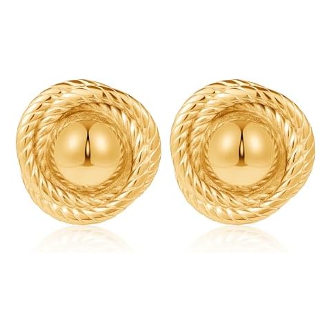 Large Chunky Gold Earrings for Women, Round Rope Disc Stud Earrings, Statement Vintage Earrings, Trendy, Lightweight and Hypoallergenic (Gold) Cover