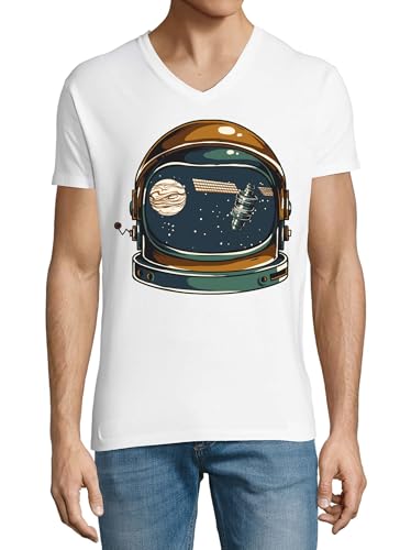 T-shirt col V coton homme blanc fini les hauts sans forme avec ce motif rétro