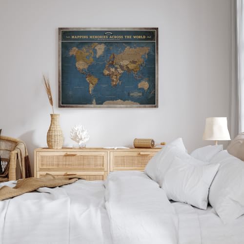 Image of DECORARTS - Modern Navy Blue World Map Canvas Wall Art, World Maps for Wall Decor, Hand-Stretched Giclee Print, Living Room Bedroom Office Home Decor, Ready to Hang, Handcrafted in USA, 20x16''