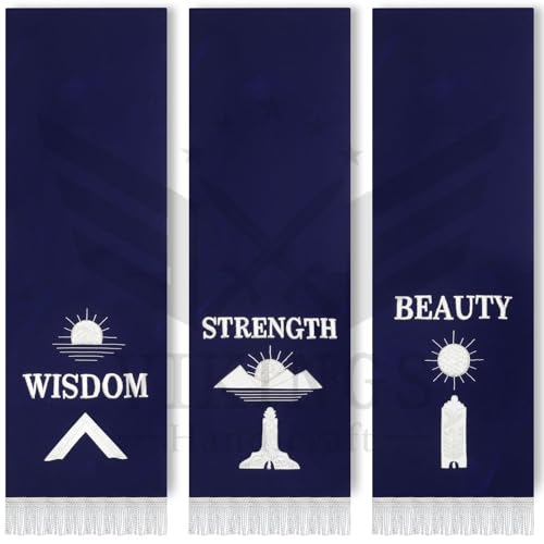 Vikings Handicraft Blue Lodge Velvet Pedestal Cover Set – Silver Thread Embroidery Wisdom Strength Beauty – 3 Piece Masonic-Inspired Lodge Banners with Fringe – 13x37 Inch