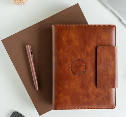 Image of NOW & IEVER Wireless charge Smart Premium Brown diary with 16GB Pendrive with Refillable Sheets, for Charging iOS Phone, Type-C and Android Charging