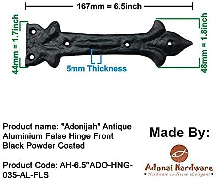 Image of Adonai Hardware Adonijah Aluminium Strap False or Faux or Dummy Hinge Front (6.5 inch x 16 Pack, Matte Black) for Barn Doors, Gates, Kitchen Cabinets, Wooden Box, Furniture, Cedar Chest and Sheds