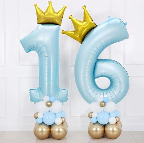 Image of MGJSRNH Giant Pale Blue 0 Number Crown Balloons 40 Inch Light Blue 0 Mylar Helium Large Crown Digital Balloon Baby Blue Birthday Numbers Balloons 10th Birthday Kids Theme Party Decoration Supplies