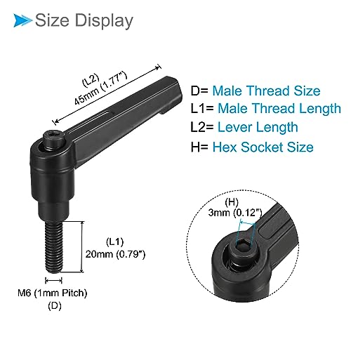Image of Clamping Lever Handles, M6 x 20mm Male Thread, Adjustable Quick Release Locking Rotating Bolt Knobs Black - (Applications: for Lathe Machinery), 3-Pieces