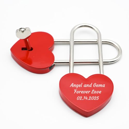 HaEnLab Personalized Brass Love Padlock, Engraved Bridge Padlock with Name, Wedding Annivesary Gift, Custom Wish Love Lock, Gift for Couples, Valentine's Day Gifts,Girlfriend Gift, Red