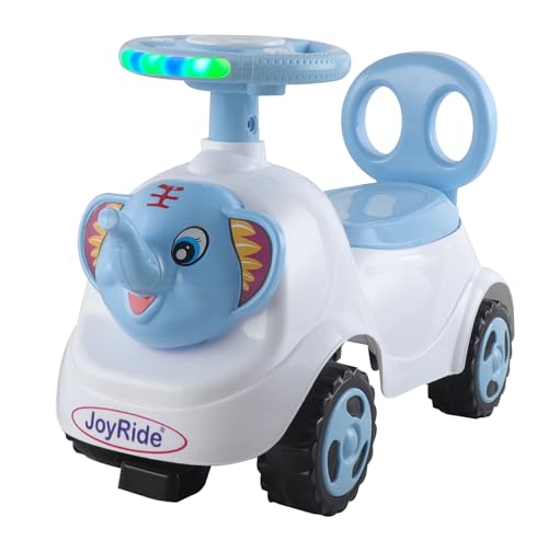 Image of JoyRide Ride on & Car for Kids with Music & Horn Steering, Push Car for Baby with Backrest,Under Seat Storage & Big Wheels, Ride on for Kids 1 to 3 Years Upto 25 Kgs (Elephant, Blue)