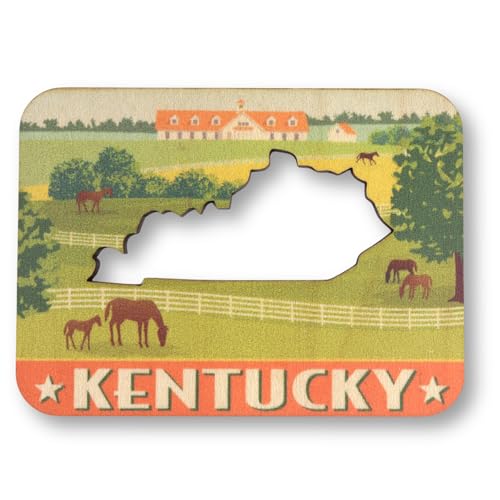 Imán de madera Kentucky Horse Farm 3 x 2.25 pulgadas miniatura 1