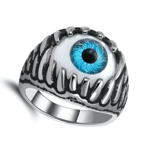 Vintage Blue Evil Eye Stainless Steel Ring for Men, Gothic Monster Design Statement Punk Fashion Jewellery-picture-54