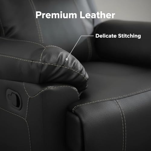 Image of Leather Recliner Sofa Set, Living Room Furniture Set, Adjustable Backrest Reclining Loveseat Sofa with Storage Console & Cup Holders, Manual Recliner Chair for House, Home Theater, Black