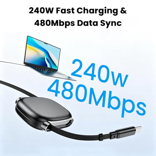 Image of Verilux Retractable USB C to C Cable, PD 240W Type C Cable Fast Charging with 480Mbps Data Synch, Magnetic Storage & 4 Adjustable Length for iPhone 17 /16 /15, Galaxy S26 /S25 /24, MacBook (1Pack)