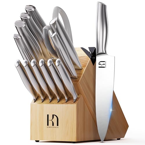 Knife Set, Premium Knife Block Set for Kitchen 14 Pcs UltraSharp Japanese High Carbon Stainless Steel with Block and Built-in Sharpener, Kitchen Knives Set with Non-serrated Steak Knives