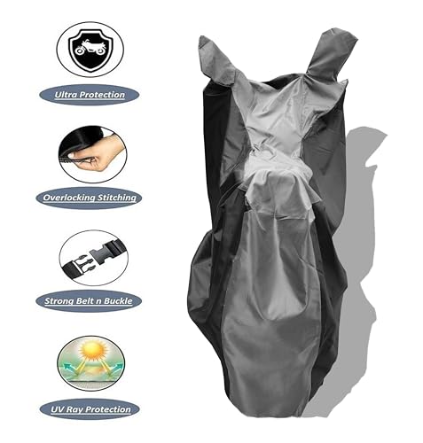 Image of All Weather Bike Cover for RE Scram 440 Bike Cover with Water-Resistant and Dust Proof Premium 190T Fabric Grey Stripe