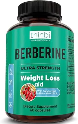 Berberine Supplement 1000mg Potent Botanical Capsules for Weight Management Support with Bitter Melon Fruit and Banaba Leaf Extract – HCl from Indian Barberry Extract – 30 Servings -Thinbi