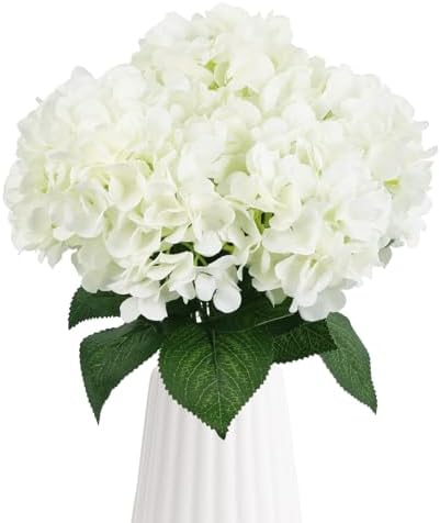 IPOPU Flores artificiais de hortênsia branca de 48 cm, 2 peças de...