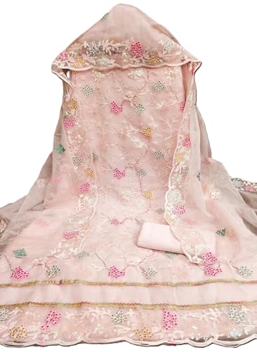 Image of Women's Organza Silk Embroidery Unstitched Salwar Suit Dress Material
