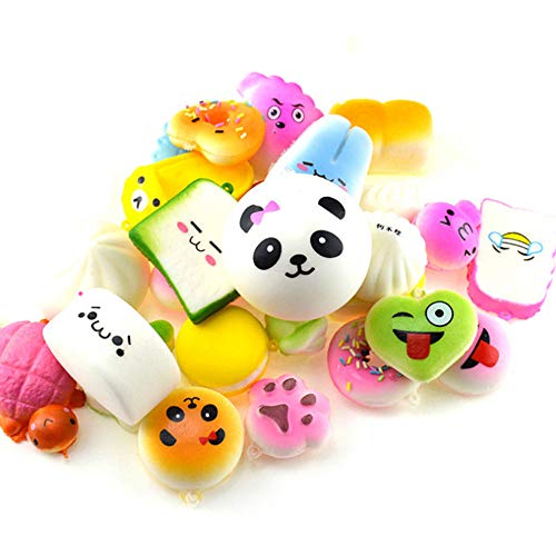 R.FLOWER 10PCS Random Jumbo Soft Squishy Cream Scented Slow Rising Kawaii Simulation Bread Children Toy Medium Mini Squishies Cake/Panda/Bread/Buns Phone Straps