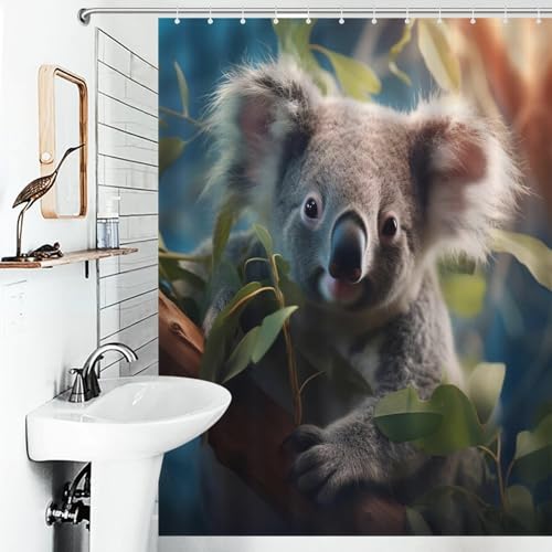 Rideau douche lavable machine 140x183cm en tissu avec trous et 12 crochets pour baignoire Koala - 6