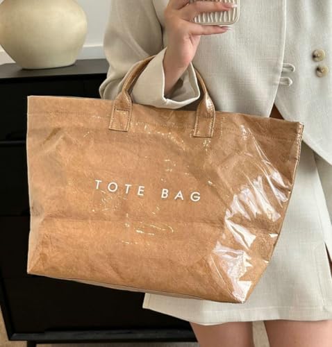 Image of Caistre Women's PVC Tote Handbags Shoulder Bag Winter Fall Fashion Kraft Paper Tote Bag Y2K Large Shopping Bag