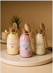 Escalda-pés Terapêutico Efervescente, Kit com 2 Fragrâncias, 100g Cada, Pote de Vidro com Colher