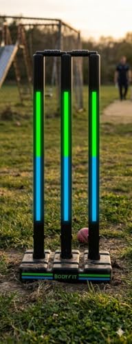 Image of Bodyfit Heavy Black Cricket Stumps | Plastic Wickets Set with 3 Stumps + 2 Bails + 1 Stand | Full Size Wickets for Cricket Ground, Tournament Wicket. (Black-GB3)
