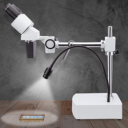 Image of AmScope SE400-Z Professional Binocular Stereo Microscope, WF10x and WF20x Eyepieces, 10X and 20X Magnification, 1X Objective, LED Lighting, Boom-Arm Stand, 110V-120V