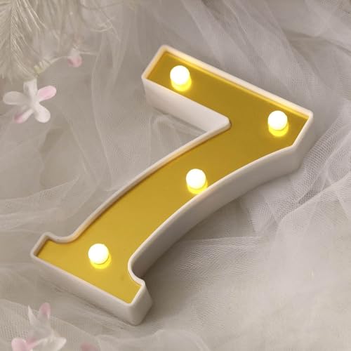 Image of Efavormart 6 inch Gold Marquee Number 7, Mirror Front Warm White LED Light Up 3D Sign, Battery Operated 72H Glow for Wedding Party & Wall Decor