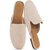 Ecetana Mules for Women Flats Shoes: Comfortable Slip On Casual Work Slides Round Toe Backless Loafers Apricot