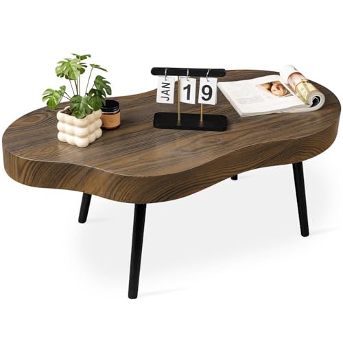 Image of Small Irregular Coffee Table Thick Top Cloud Table for Living Room Modern Industrial Coffee Table Wooden Funky Coffee Tables for Small Space Home Office Easy Assembly Rustic Brown