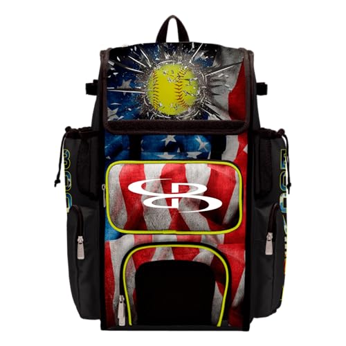 Boombah Superpack Bat Bag - Backpack Version (no wheels) - Holds 4 Bats - USA Softball Grand Slam Black/Red/Optic Yellow